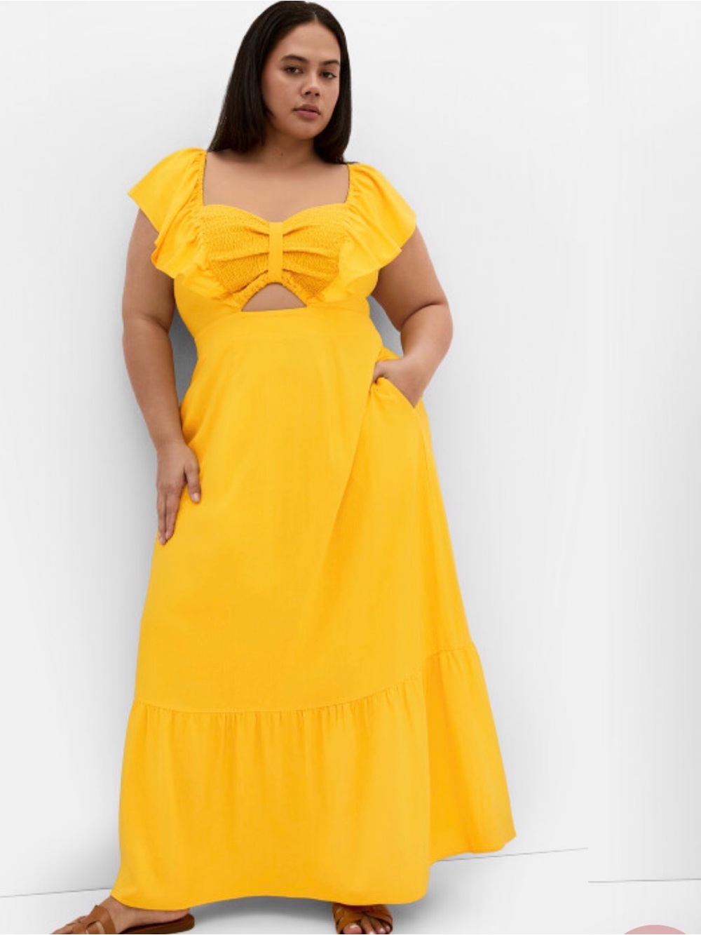City Chic Plus-Size Yellow Maxi Dress with Flutter Sleeves